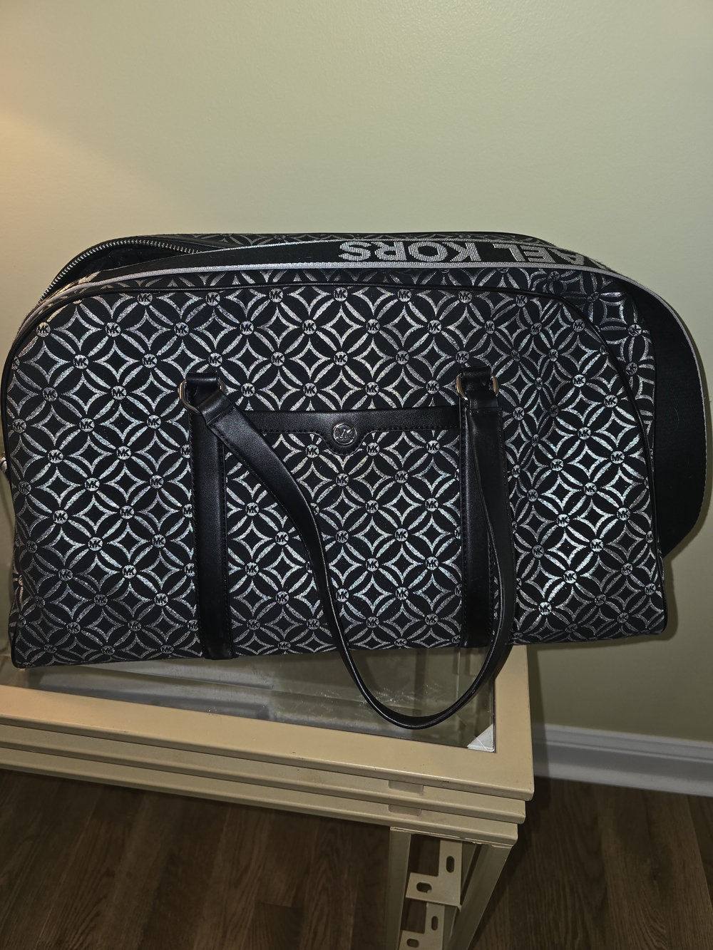 Michael Kors Black & White Geometric Logo Duffel Bag